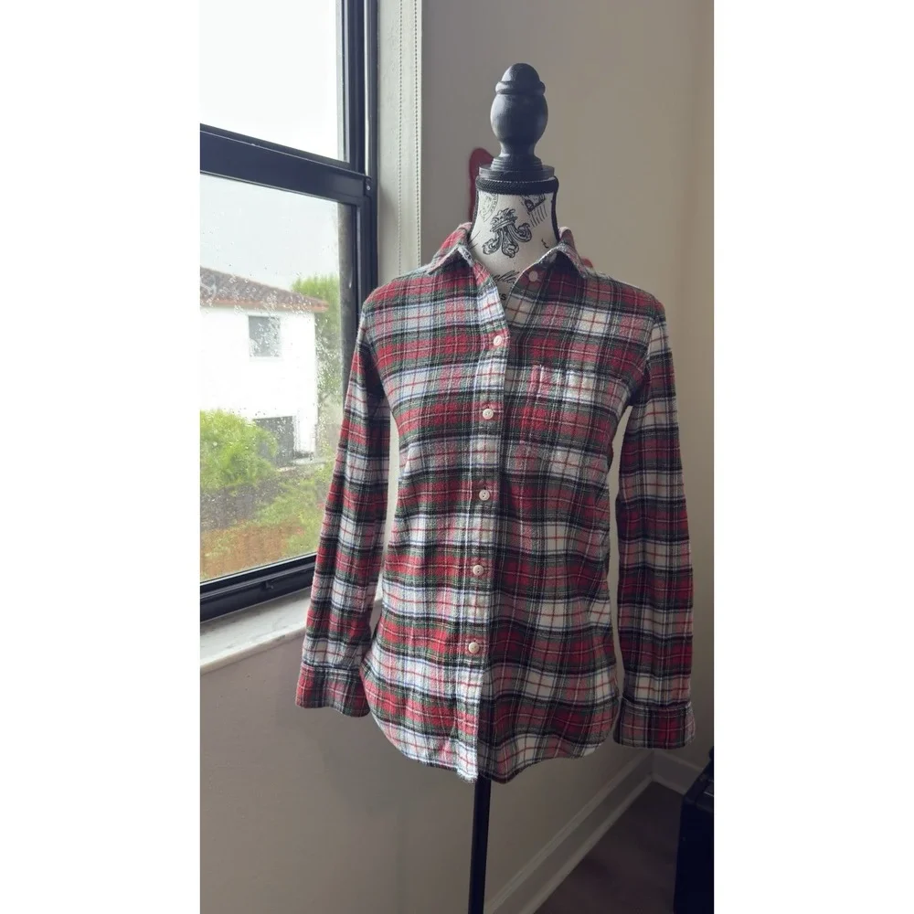 Madewell Womens Plaid Flannel Ex-Boyfriend Shirt Red Gray XS Button Down E5805